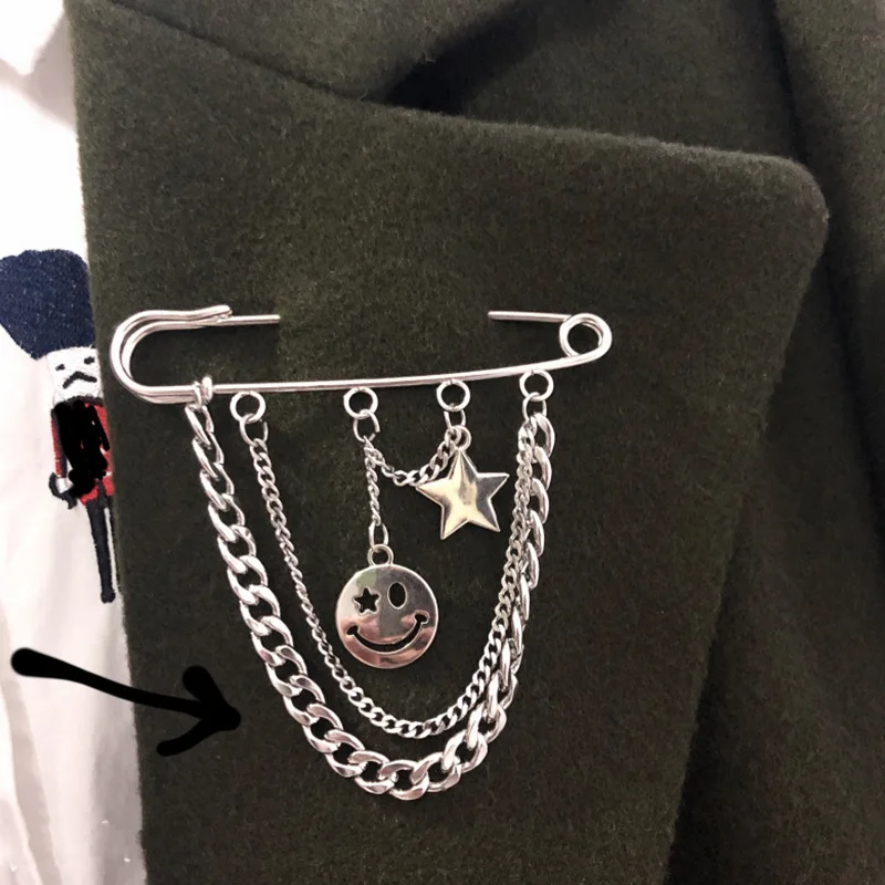 

Women's Brooch Metal Pins with Chain Street Trendy Badges Stars Brooch Personality Wild Clothes' Accessories Brooches Pin Unisex