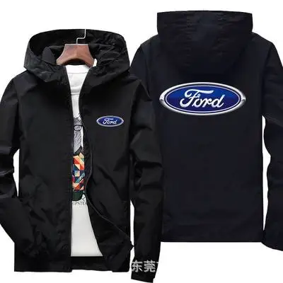 

Spring Autumn Coat Men's Ford Car Logo Thin Casual Zippered Hooded Jacket Windproof Long Sleeved Top 5 Colors