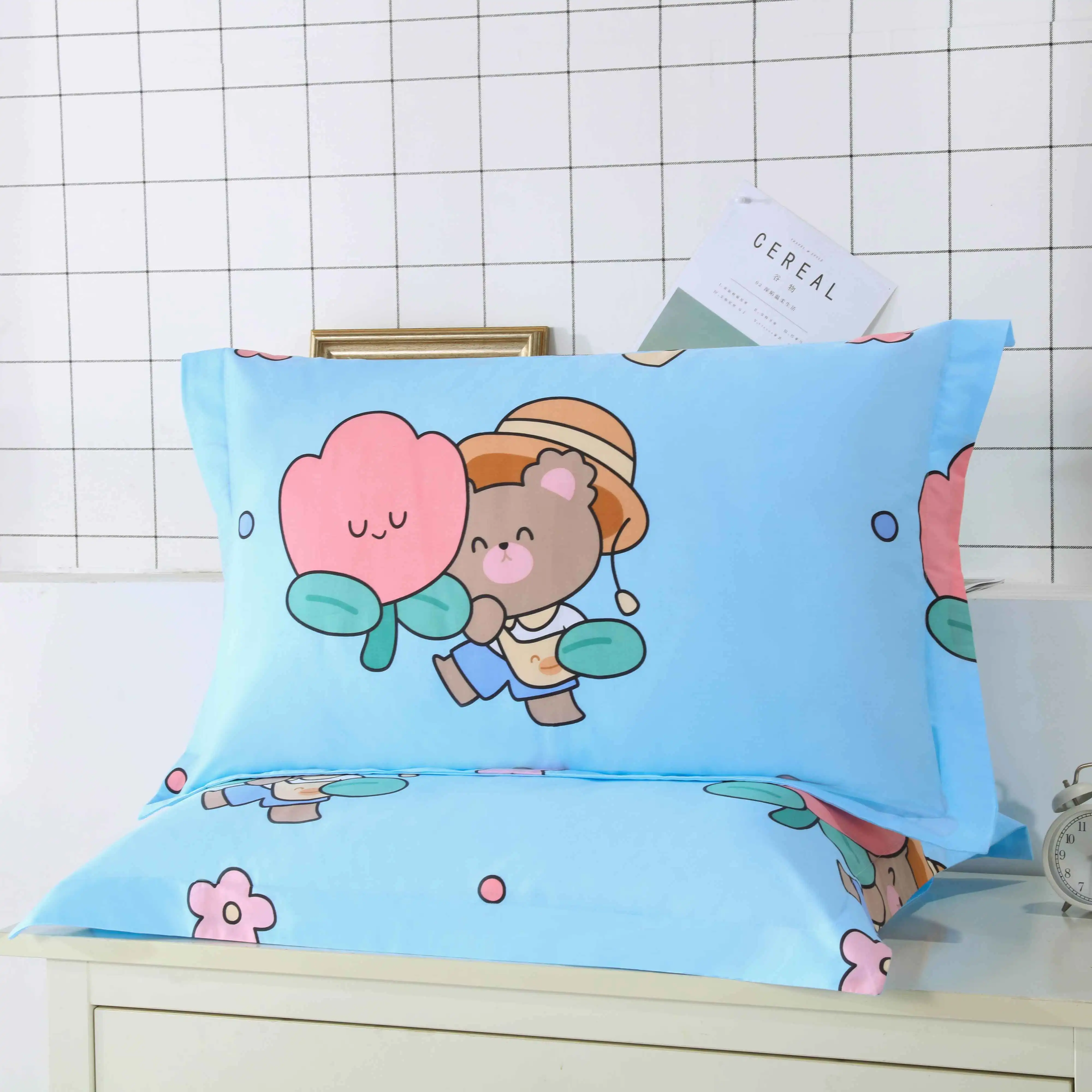 

Light Blue Pillowcase Set Soft Cartoons Bear Pattern Comfortable Cushion Pillows Cover Bedding Home Textile 48X74cm