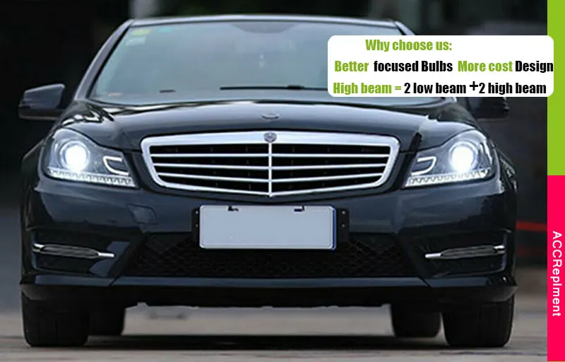 Автомобильный Стайлинг светодиодный налобный фонарь для Benz W204 фары 2011-2013 C180 C200 C260 светодиодный светодиодные дневные ходовые огни на передних фарах H7 Биксеноновая разрядная лампа высокой интенсивности для объектива ближнего и дальнего света