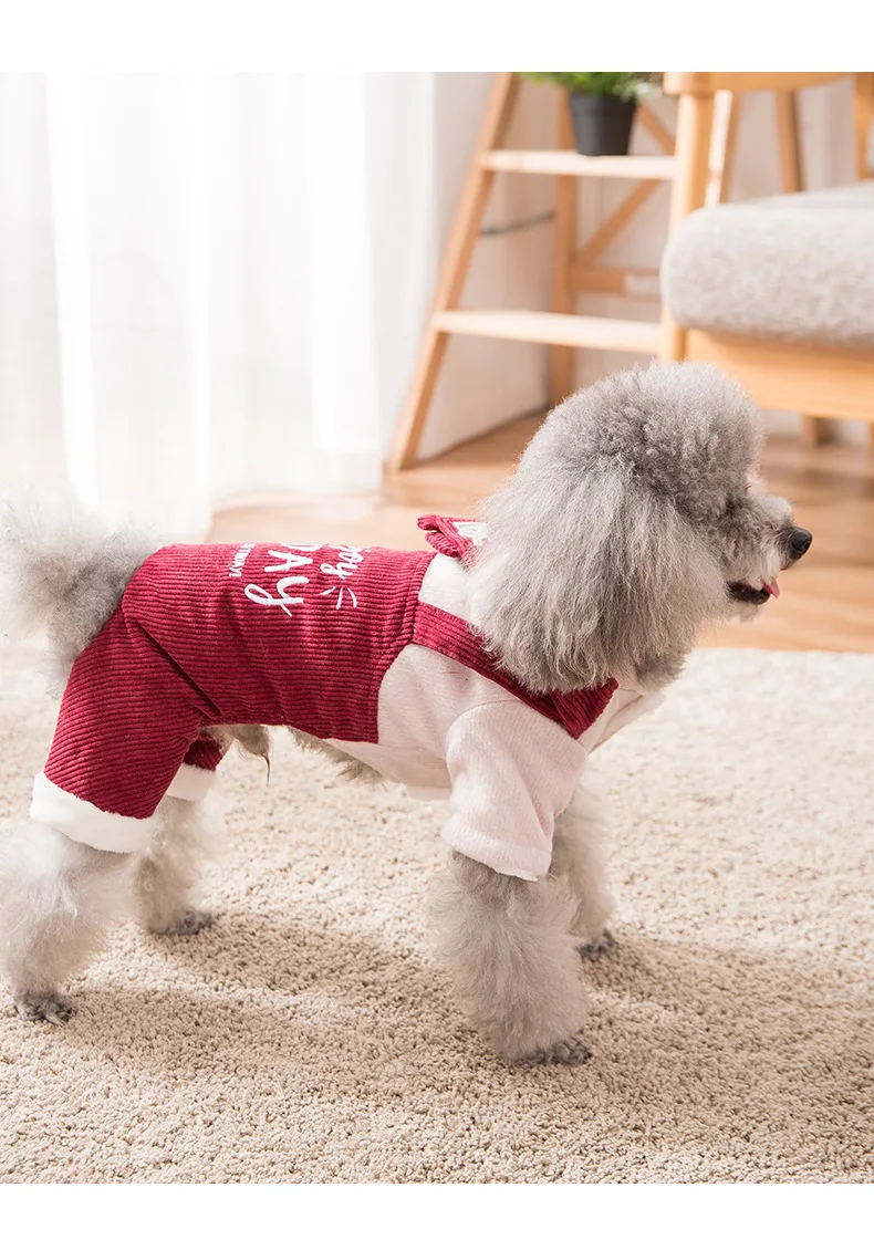 Red XS-3XL 7 Sizes-3C Dog Clothes Pet Jumpsuit For Pug Dachshund 4 Legs Warm Coat Winter 32-61cm Bust Clothing Small Dog for Bulldog - Color: Red