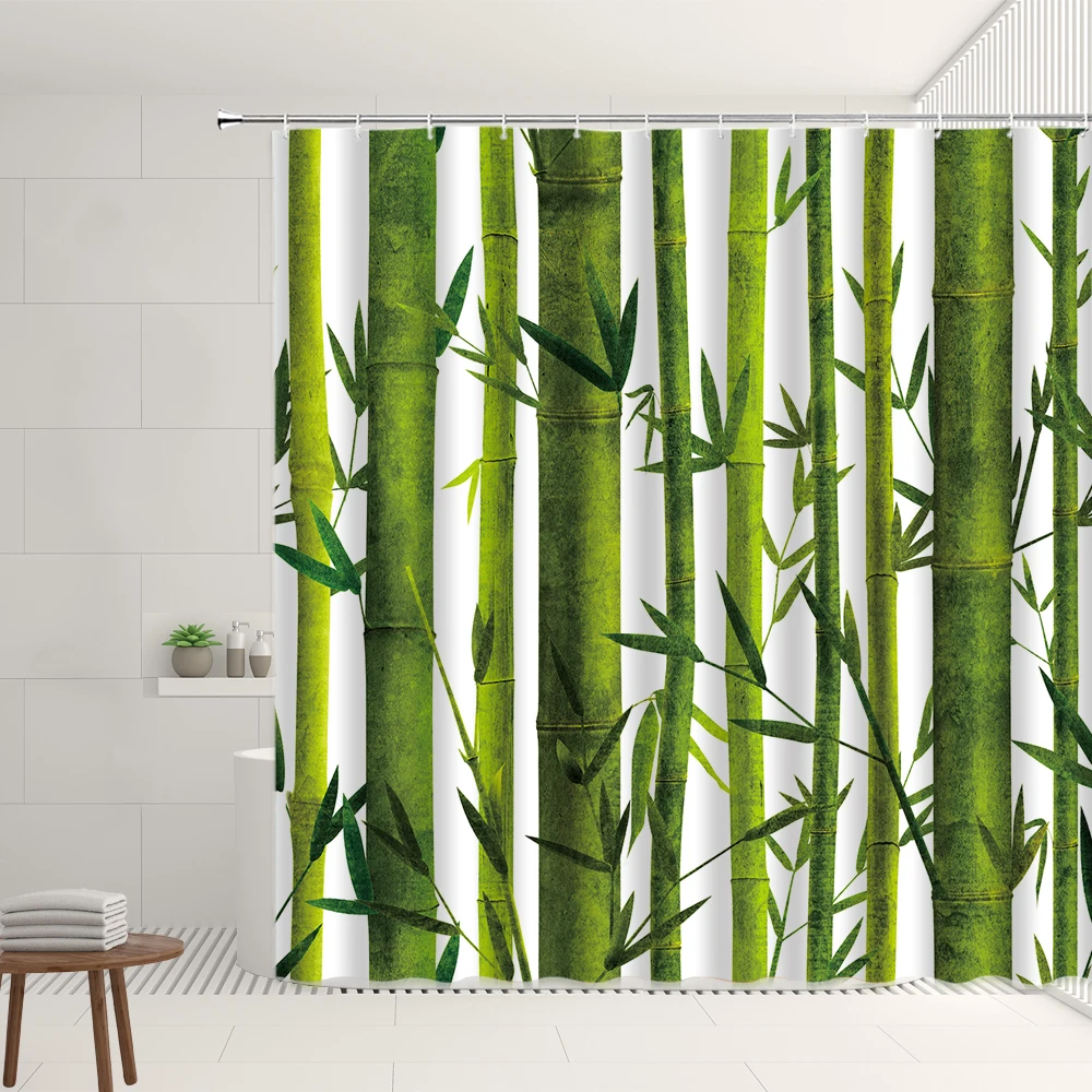 

Занавеска для душа с изображением бамбукового леса и зеленых листьев