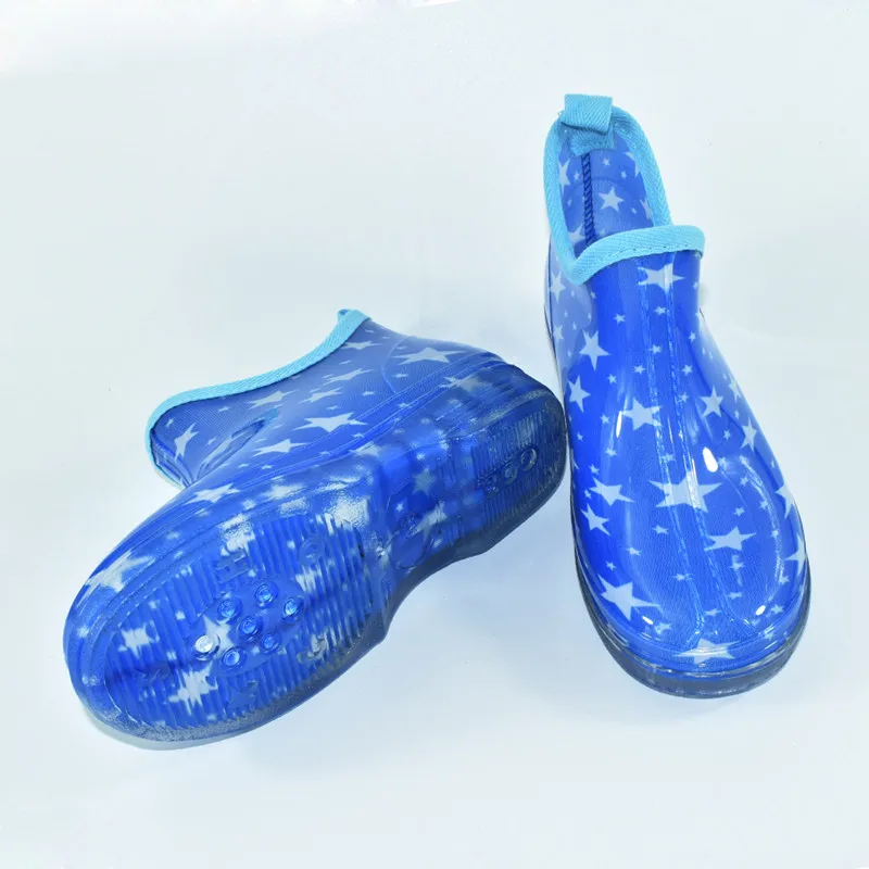 Women Slip-on Ankle Garden Rain Boots Star Flower Print Waterproof Water Boots Female Lightweight Comfort Rainboots