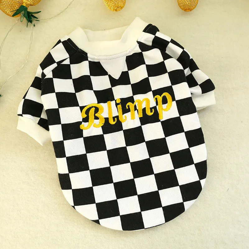 Black White Plaid Осенне-зимний свитер для питомца собаки, пуловер, уютный щенок, одежда для маленьких собак, французский бульдог, мопс, рубашки, толстовки, одежда для домашних животных - Цвет: Black White Plaid