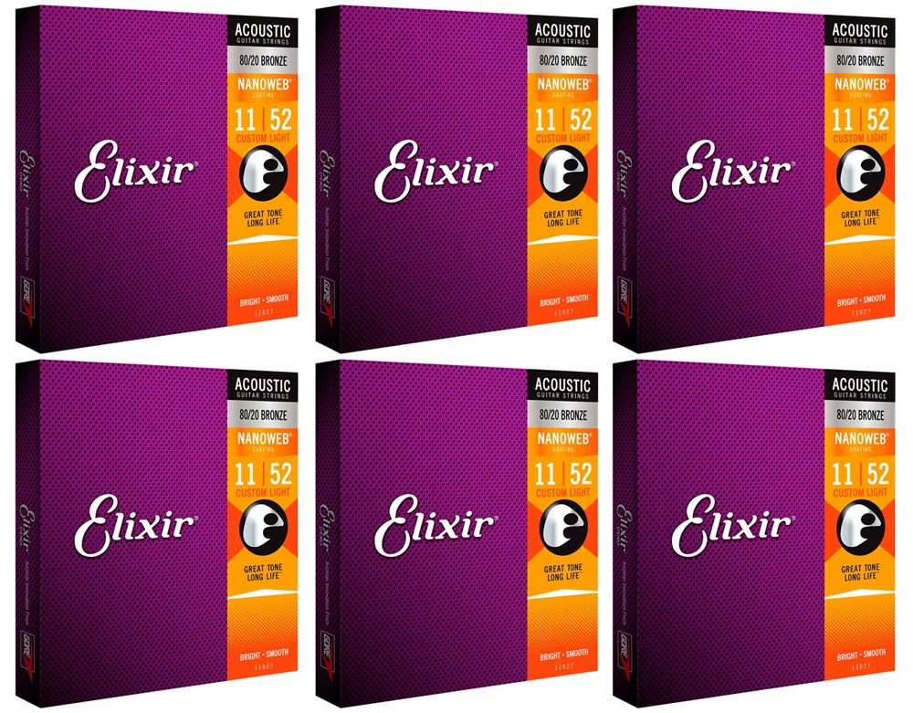 

Elixir Nanoweb 11027 Coating 80/20 Bronze Acoustic Guitar Strings Custom Light 011-052