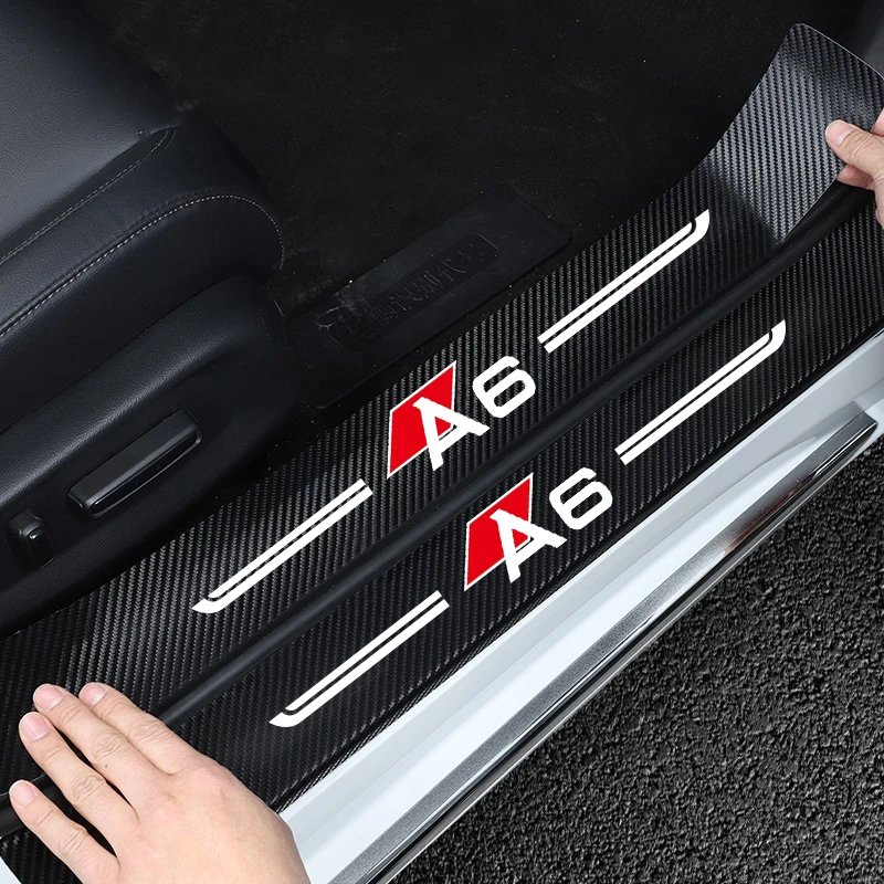 

4pcs Car threshold strip door protection sticker Anti-scratch carbon fiber protective sticker Car trunk For Audi A6 Accessories