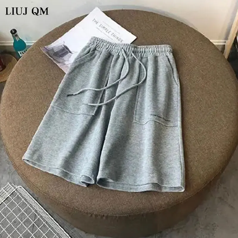 

Harajuku Pants Women's Summer 2021 New High-waist Straight Casual Wide-leg Pants Loose Large Size Sports Five-point Shorts Women