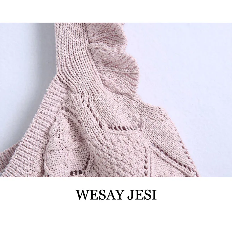 

WESAY JESI Summer Women's Sweater Vests For Women Clothing Casual Embroidery Top Knitted Hollow Sleeveless Lace Female