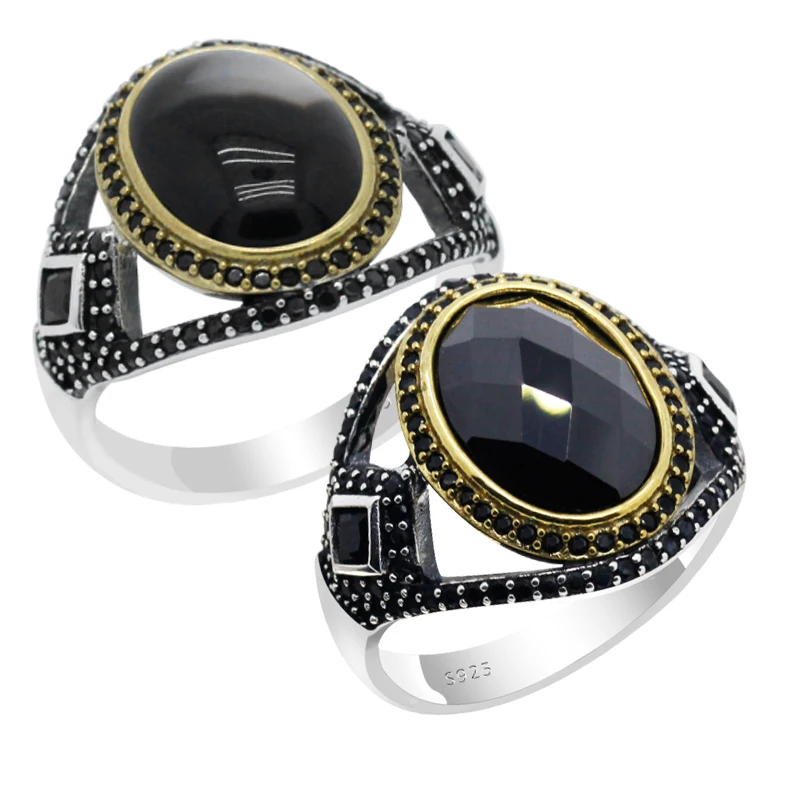 925 пробы серебряные кольца для мужчин натуральный агат/CZ камень ретро панк стиль