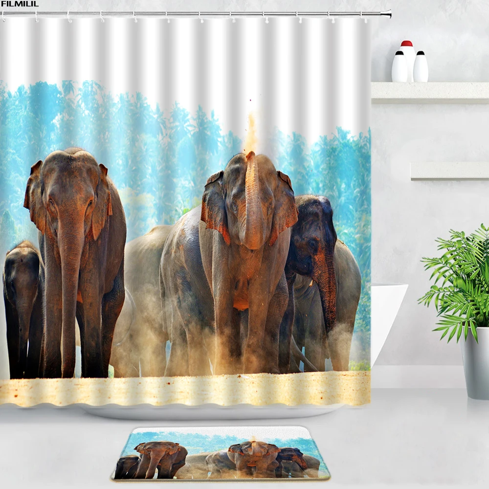 

Creative Animals Black White Zebra Shower Curtains Bath Mats Sets African Wildlife Funny Elephant Giraffe Door Pad Non-slip Rugs