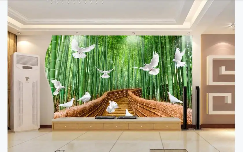 3D обои на заказ Бамбуковая фотография Настенная роспись спальня голубь забор