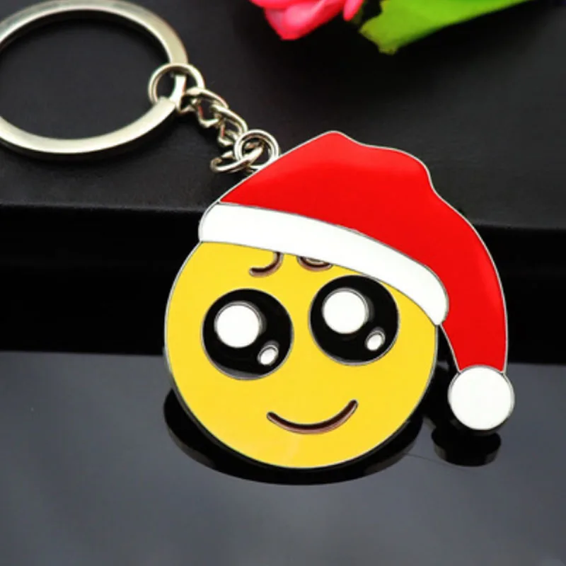 Мультфильм брелок Рождество Diy смайлик лицо Pom pom ПВХ сумки брелки для ключей цепь нейтральный пом брелок на подарок красный - Цвет: Розовый