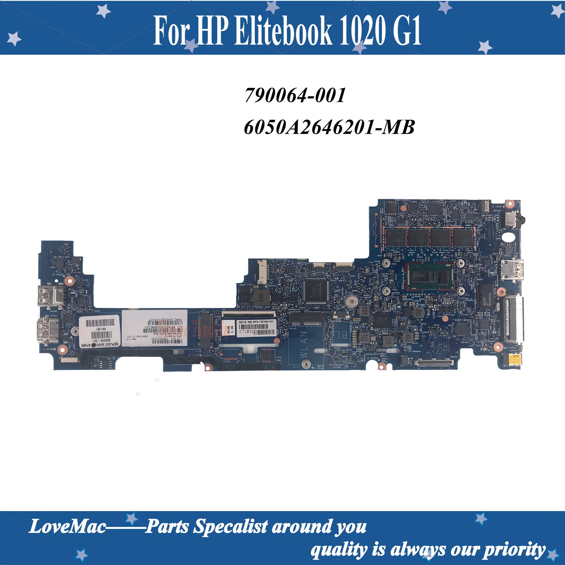 

High quality 790064-001 For HP Elitebook 1020 G1 Laptop Motherboard 6050A2646201-MB M-5Y51 8GB RAM 100% tested