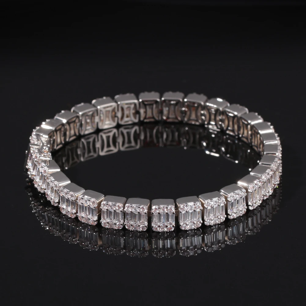 BLING KING багет кластерный браслет Микс круглые и квадратные кубические циркония