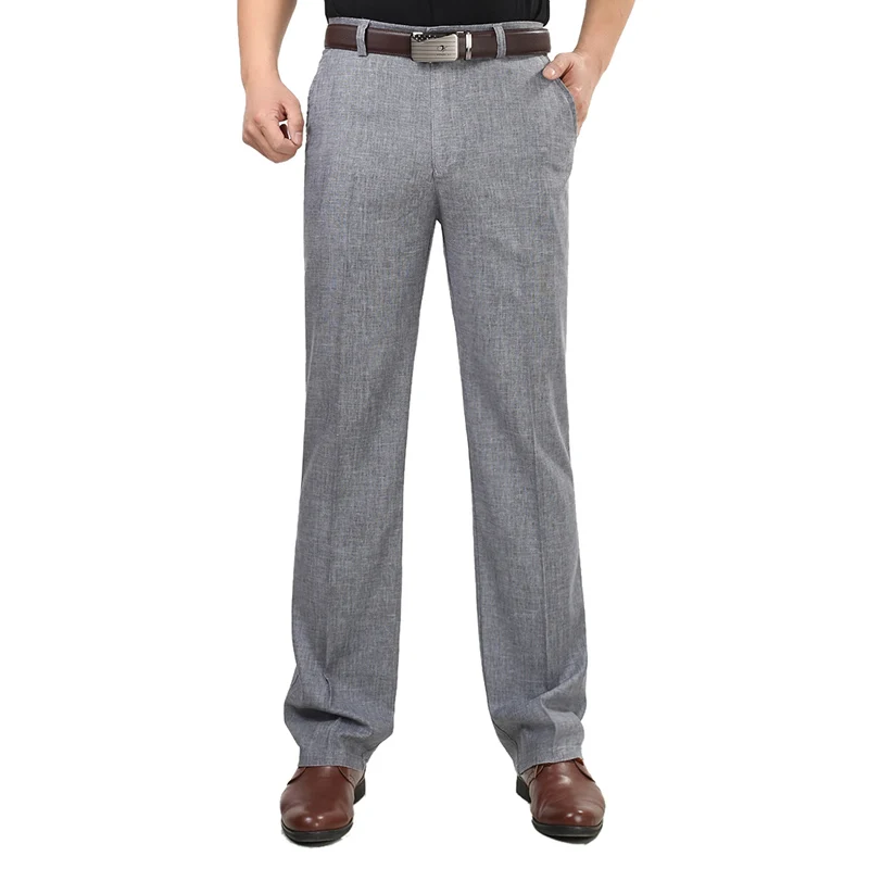 Летние мужские деловые тонкие льняные брюки 30 40 больших размеров повседневные