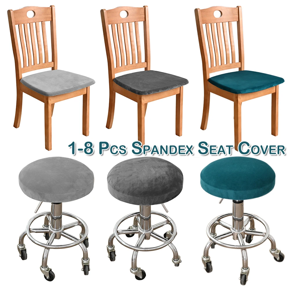 

1-8 Pcs Velvet Seat Cover Bar Stool Cover Spandex Cushion Slipcover Stretch Chair Cover Dining Chairs Protector Seat Case Decor