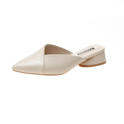 chunky beige EOEODOIT; коллекция года; Летние кожаные шлепанцы; обувь на низком каблуке 3 см; женские туфли-лодочки; сандалии-шлепанцы - Цвет: chunky beige