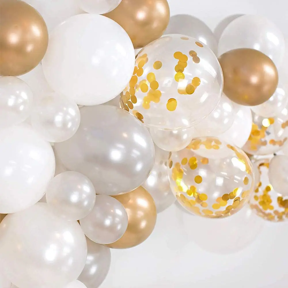 Kit de arco de globos para boda, cumplea&ntilde;os y graduaci&oacute;n, 133 unidades, confeti dorado, plateado, blanco-1