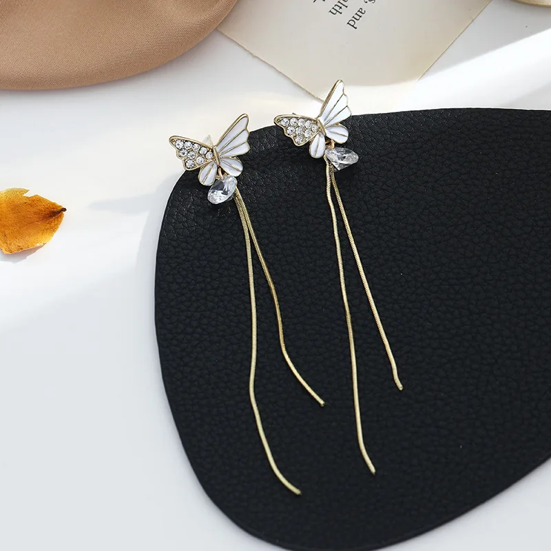 

Fresh and Cute Long Tassel Butterfly Drop Earrings Fashion Zircon Hanging Earrings For Women Summer Jewelry Girls Party Gift