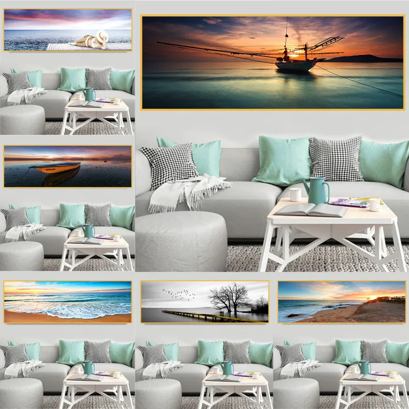 

Canvas Painting Modern Natural Landscape Poster Sky Sea Sunrise Painting Printed on Wall Art Pictures for Living Room Home Decor