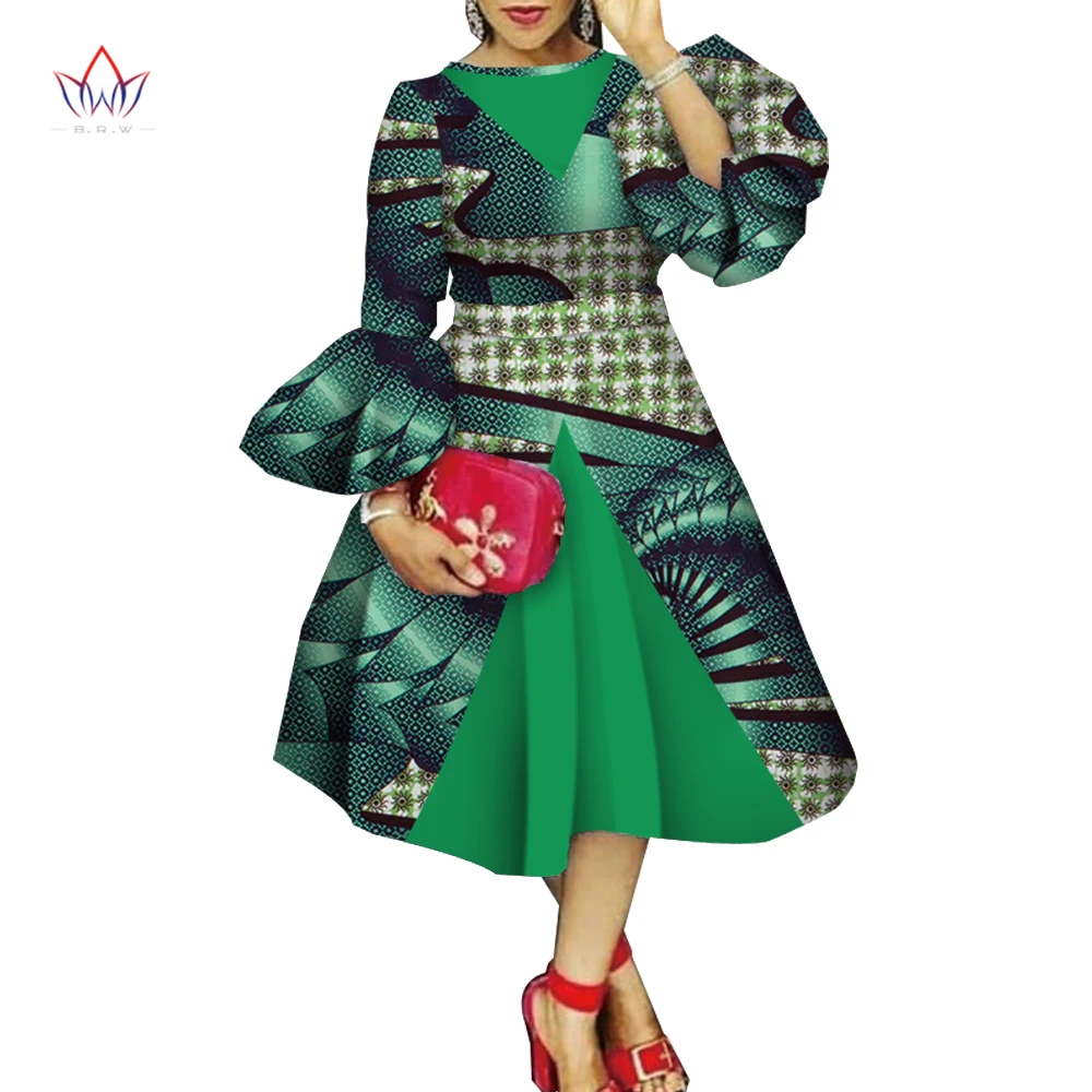 BRW осенние африканские платья для женщин Дашики с расклешенными рукавами
