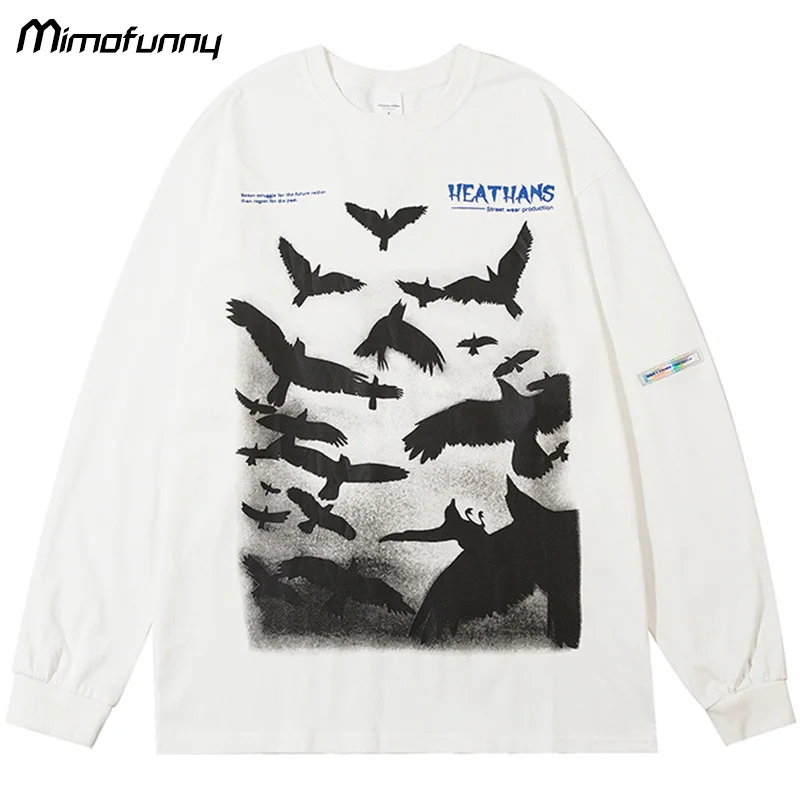

Sweatshirts Men Hit Color Watercolor Eagle Printed College Style Pullover Casual High Street Loose Tops Autumn Lovers Streetwear
