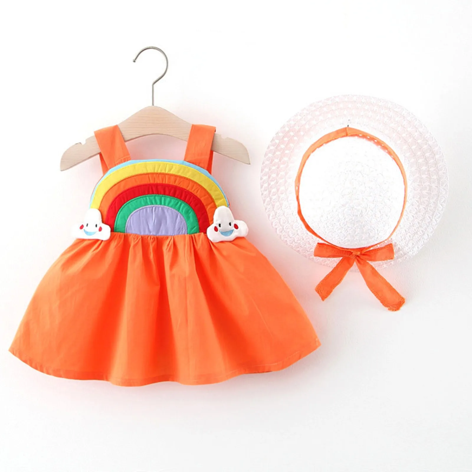 Детский летний комплект из 2 предметов корейское милое Радужное платье для