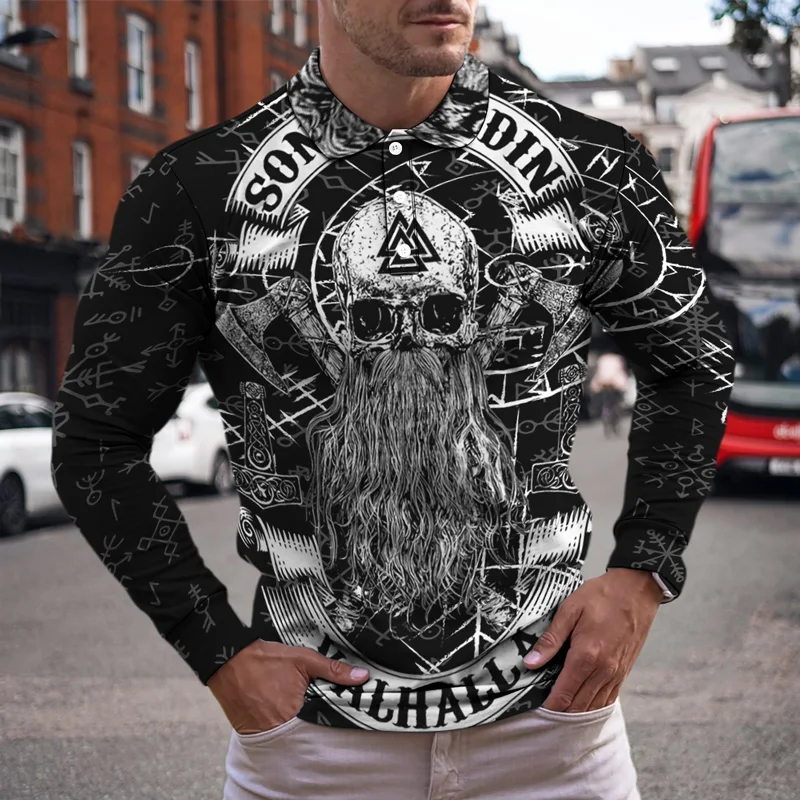 Мужская рубашка-поло с длинным рукавом пуговицами и отворотами - купить по