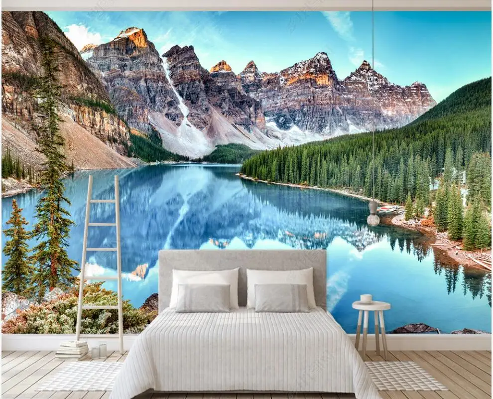 

3d photo wallpaper custom mural Modern forest snow mountain lake scenery home decor 3d wall murals wallpaper in the living room