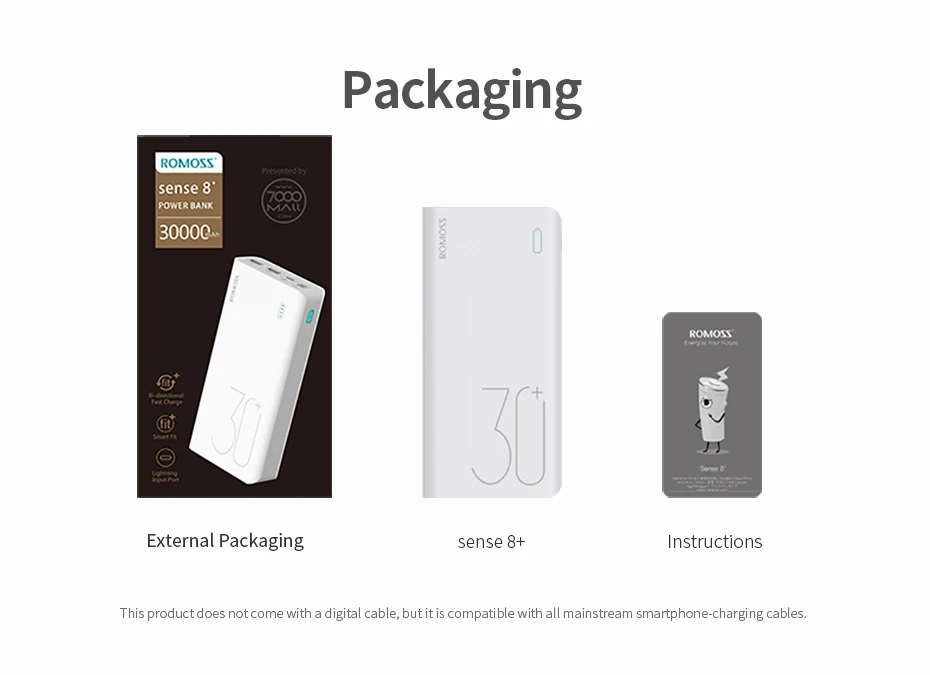 30000mAh ROMOSS Sense 8+ power Bank портативный внешний аккумулятор с QC двусторонней быстрой зарядкой портативный внешний аккумулятор зарядное устройство для телефона