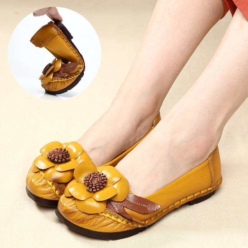 Женские винтажные туфли ручной работы на плоской подошве повседневные из