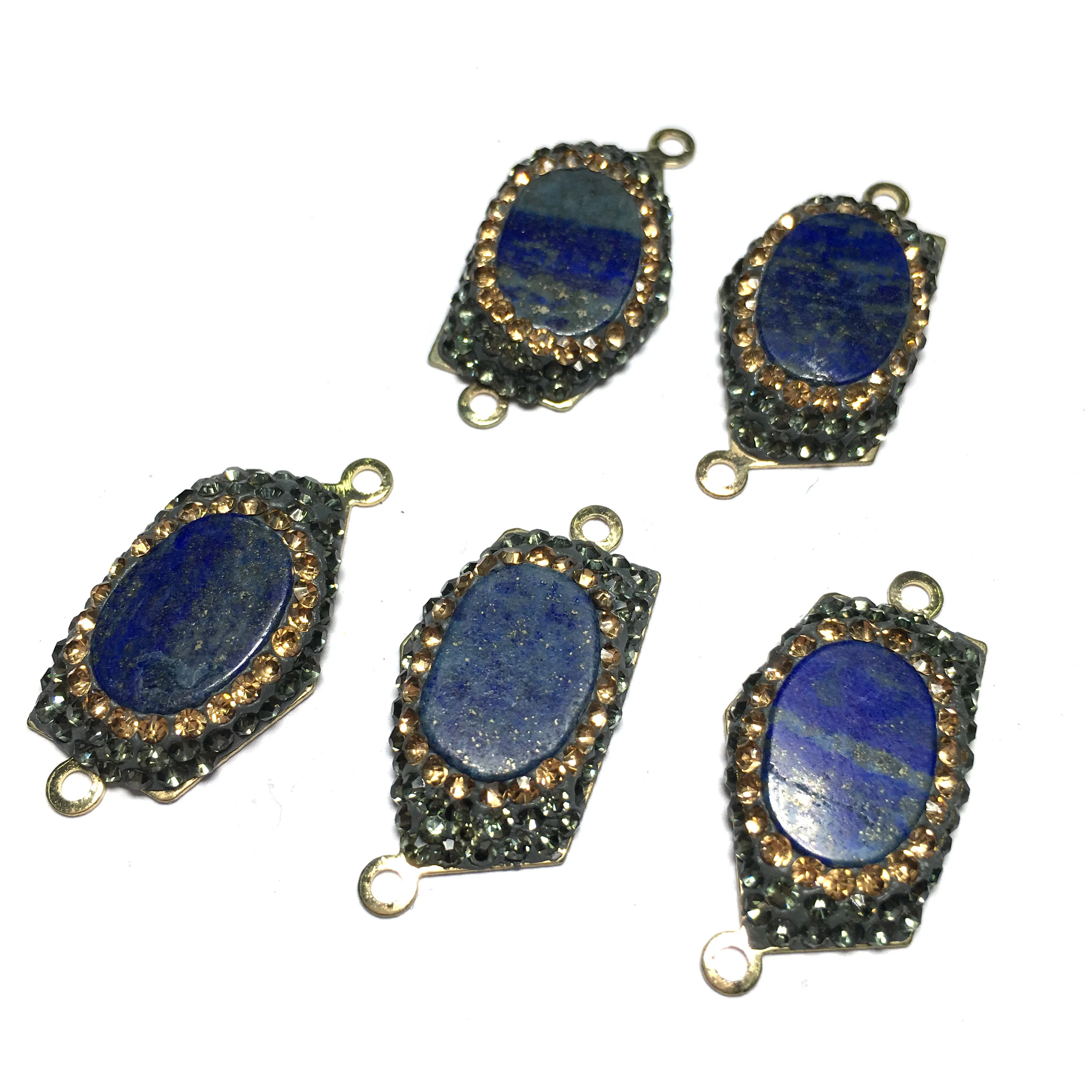 

Crystal Gems Retro Pendant Charms Connectors Blue Natural Stone Pendants for Jewelry Making Supplies Fit Necklace 15x30MM