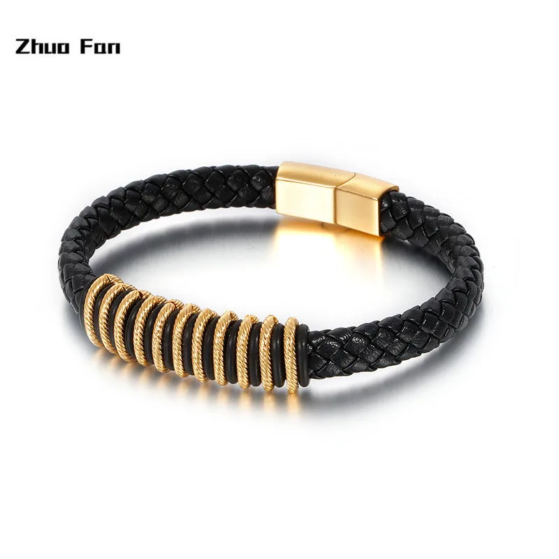 Мужские браслеты из натуральной кожи нержавеющей стали | Украшения и аксессуары