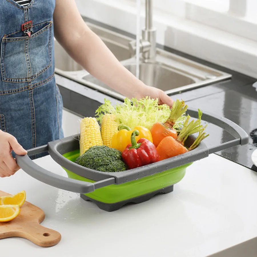 

Kitchen Colander Telescopic Foldable Silicone Strainers Collapsible Colander Set Fruit Vegetable Washing Basket Kitchen Storage