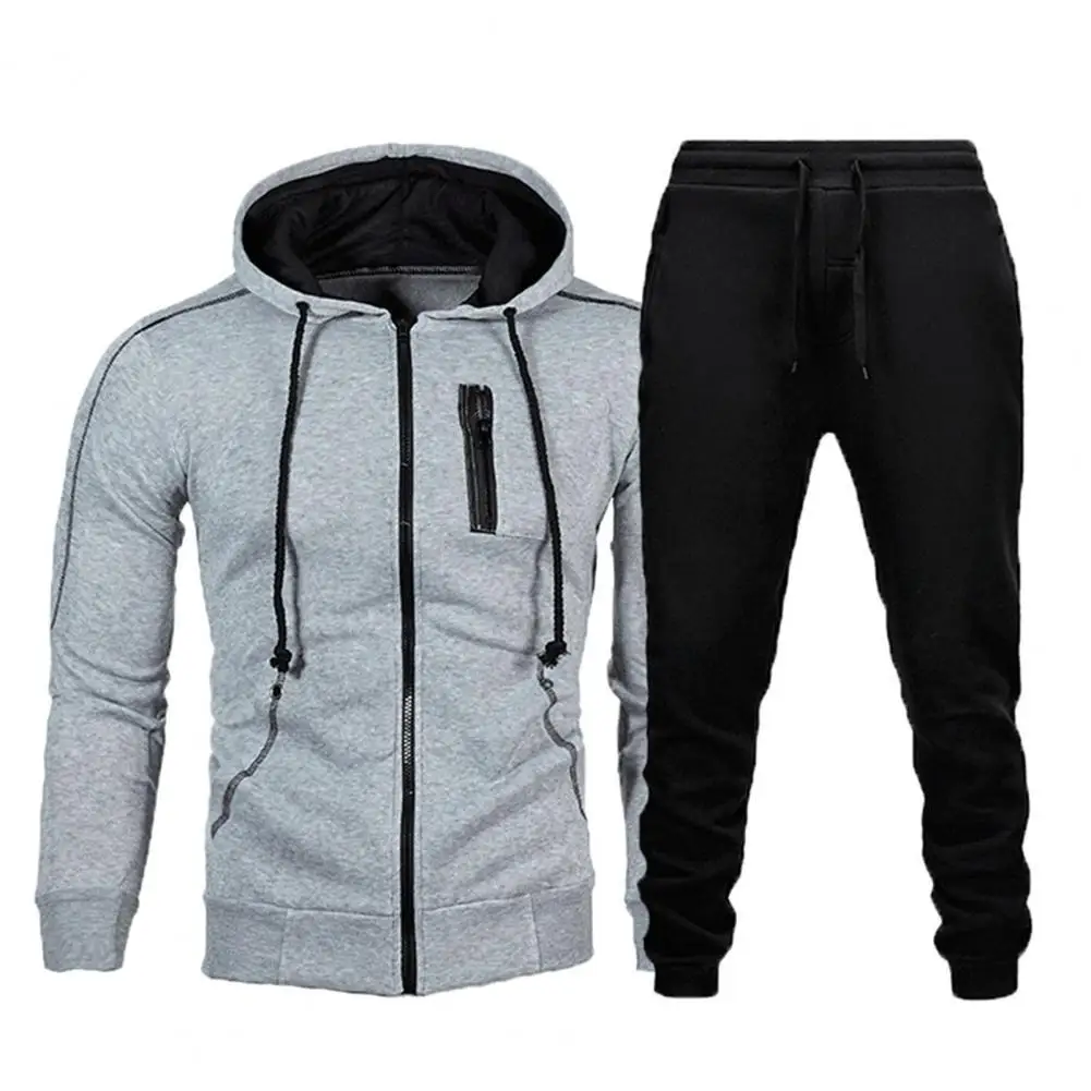 

Autumn Men Tracksuit Set Color Block Hooded Men Long Sleeve Drawstring Sweatshirts Pants for Sports
