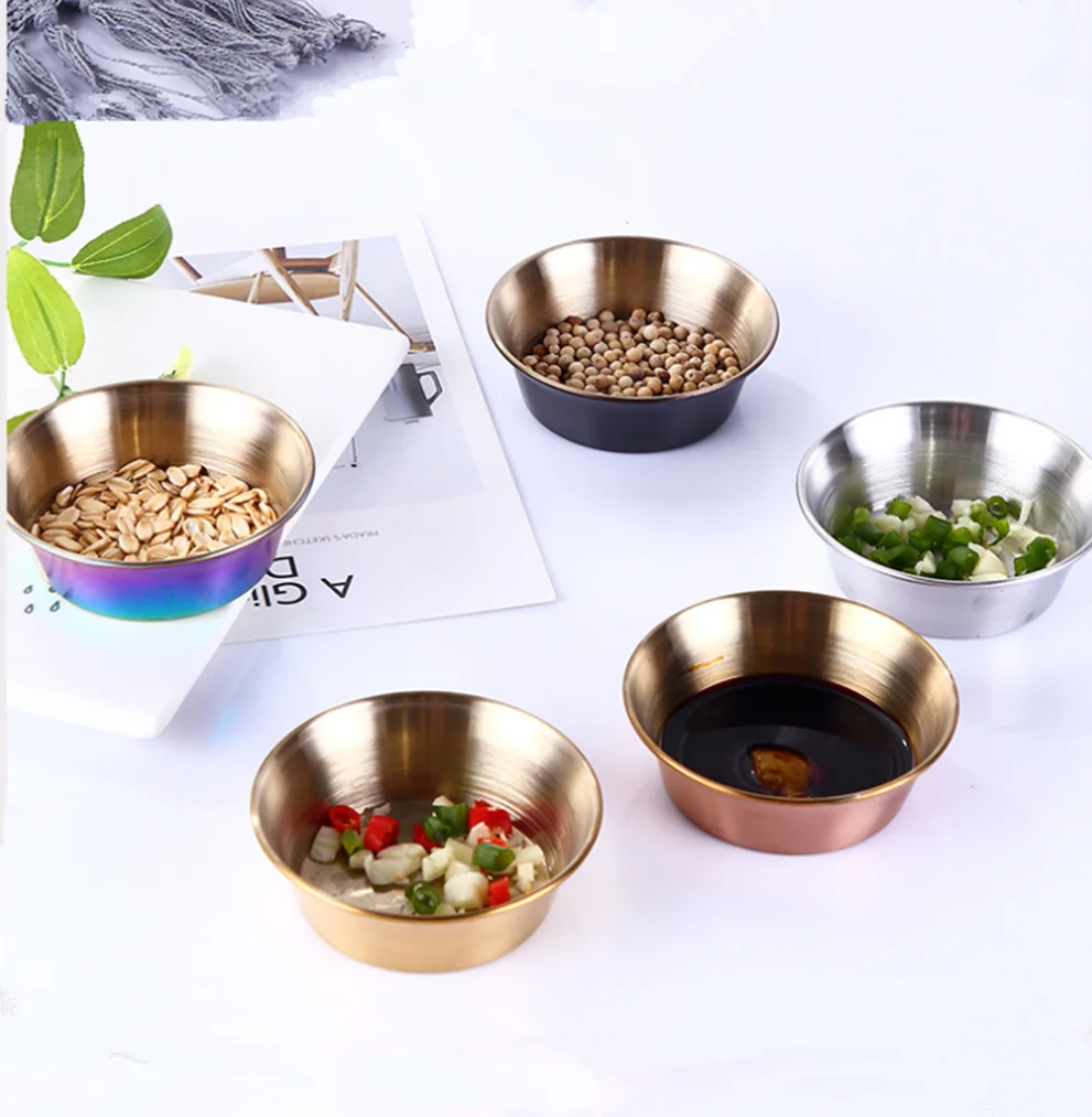 

Stainless Steel Seasoning Dish Sauce Plates Bbq Cooking Oil Bowl Sushi Snack Tray Spice Rack Kitchen Tableware Food Containers