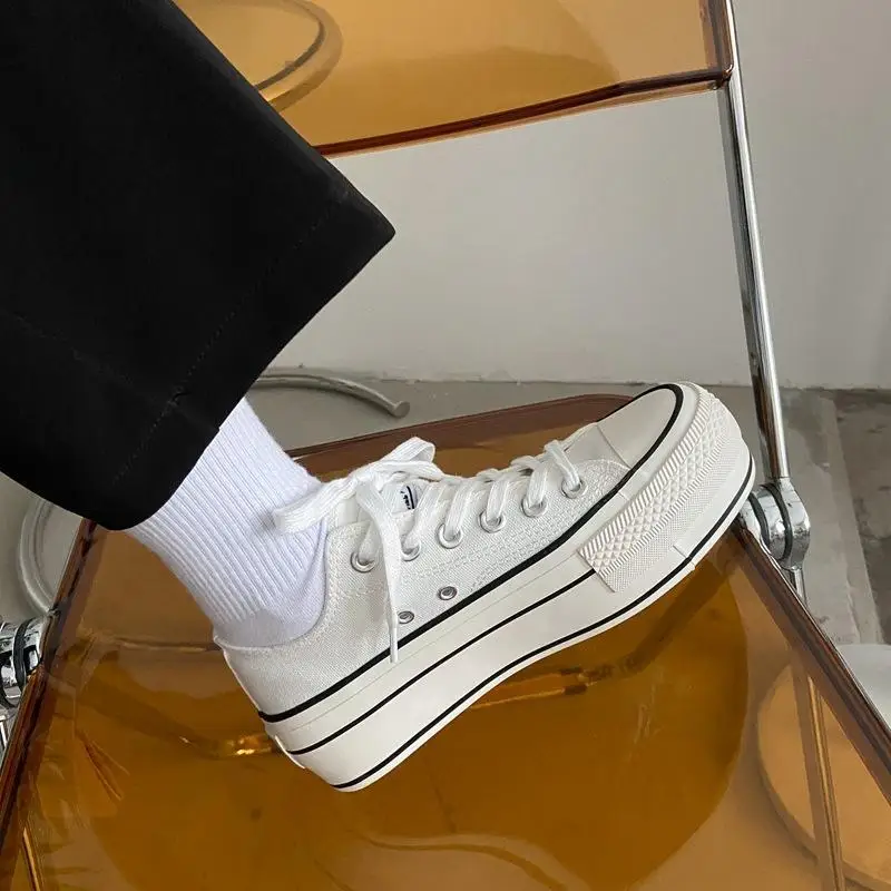 

Women Platform Canvas Shoes 2020 New Arrival Women Shoes Outdoor Fashion Lace-up Casual Vulcanize Sneakers