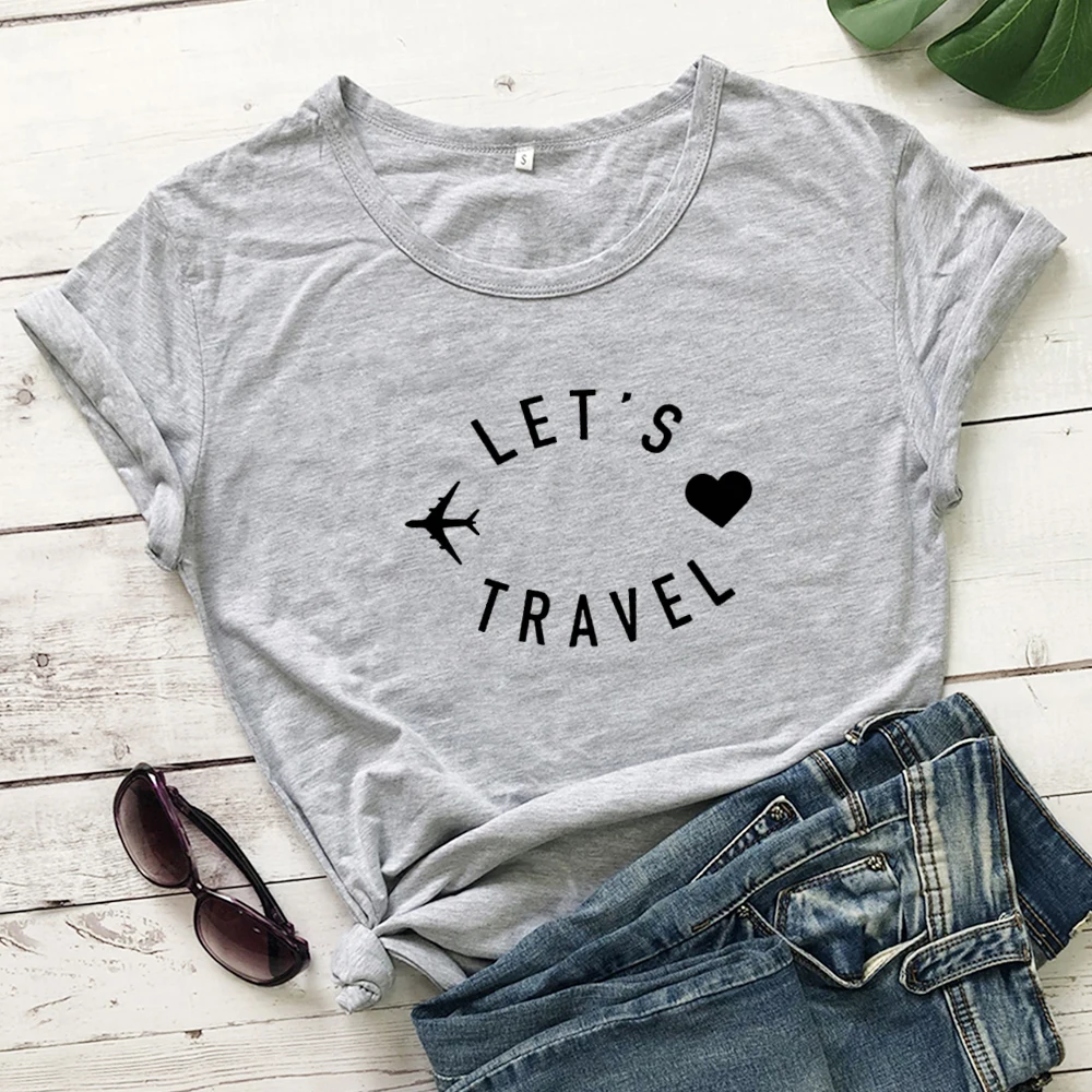 Футболка Let's Travel из 100% хлопка забавная женская футболка с рисунком самолета