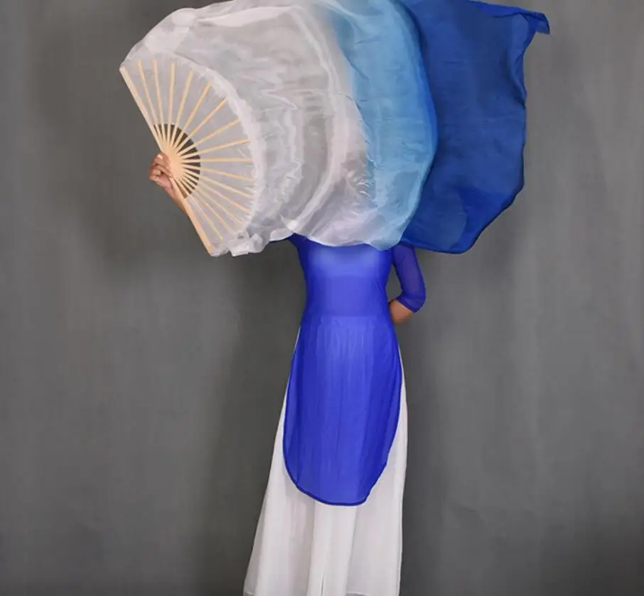 White Royal Blue New 4 Colors Gradient Belly Dance Silk Veil Kids Women Silk Dance Scarves Shawls Wraps 120cm 180cm Wholesale - Цвет: White Royal Blue