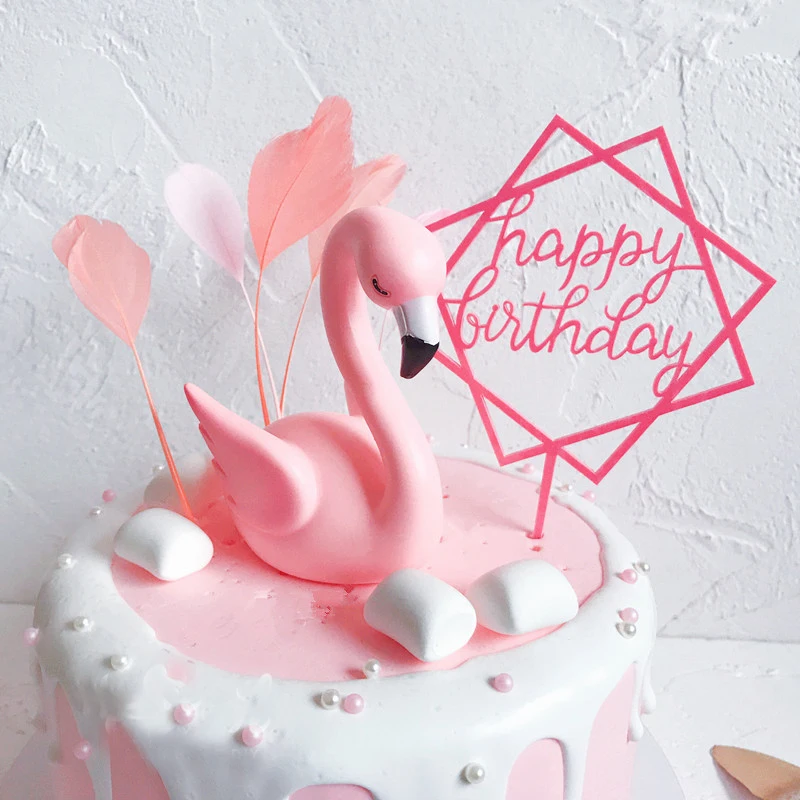 Акриловые розовые круглые Фламинго перо коллекции Свадьба День рождения кекс