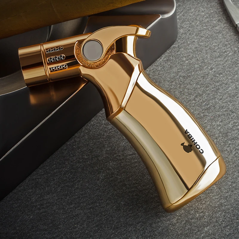 COHIBA Металл Газ Бутан настольная Зажигалка четыре синих фонарь Jet Flame табака