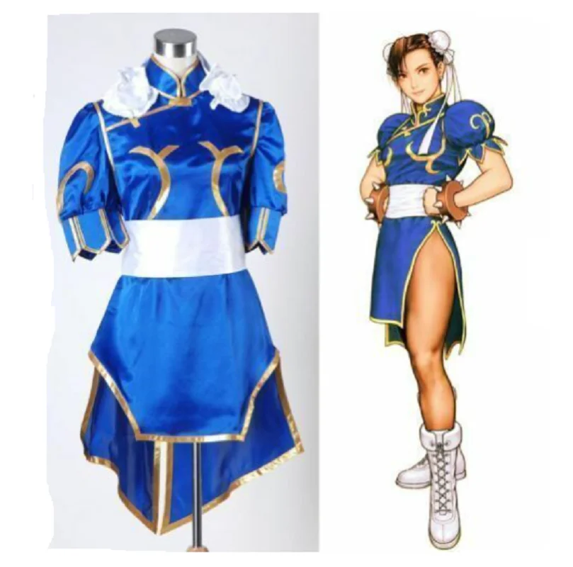Hot Street Fighter Li Chunli blue dress Cosplay dress