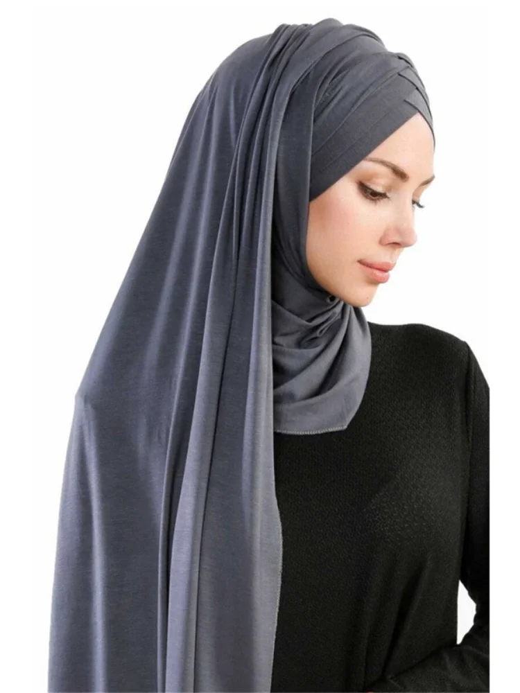 

2021 New Women Jersey Scarf Soft Plain Cotton Instant Hijab Shawls and Wraps Muslim Hijabs Ready To Wear Headscarf