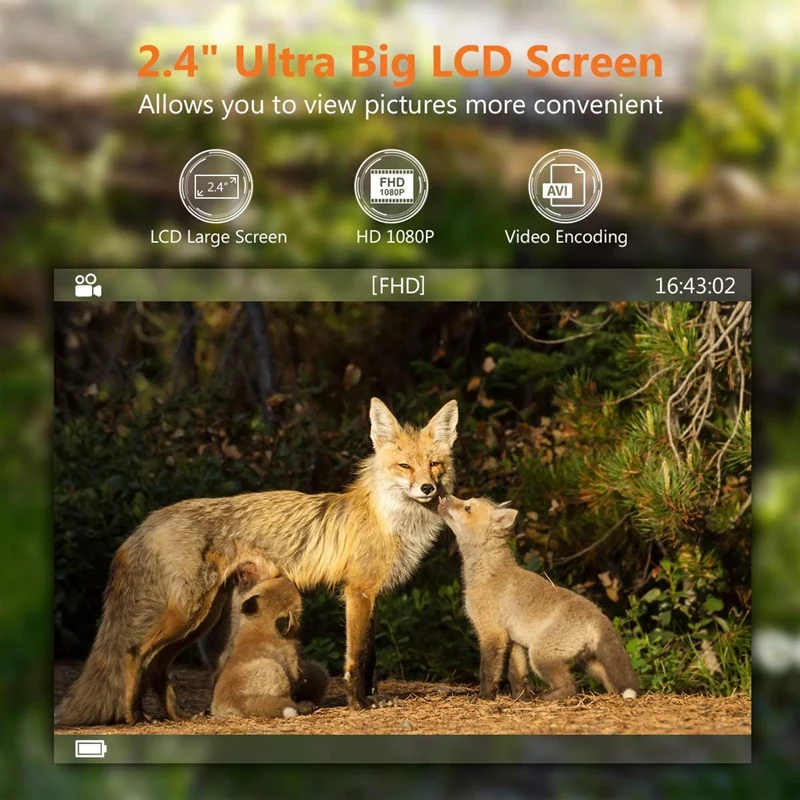 

Trail Camera 24MP 1080P IP66 Waterproof Game Camera for Wildlife Monitoring with 2.4inch LCD 120degree Detection