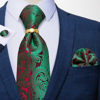 100 silk jacquard woven green red paisely floral men tie luxury 8cm business wedding party necktie set hanky tie ring dibangu