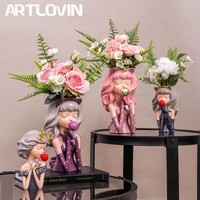 artlovin bubble gum girl flower vase resin artificial plant pot abstract flower pot stylish home decor desktop ornament figurine