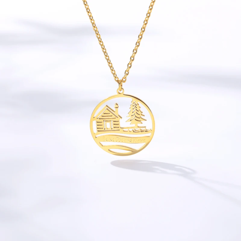 Модное ожерелье в виде домика с деревом для детей подарки Подарочная Золотая