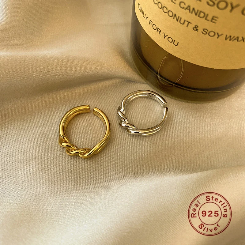 

Real Original Temperament Twist Open 925 Sterling Silver Jewelry Ring for Women Simple Fashion Woven Popular Accessories 2021