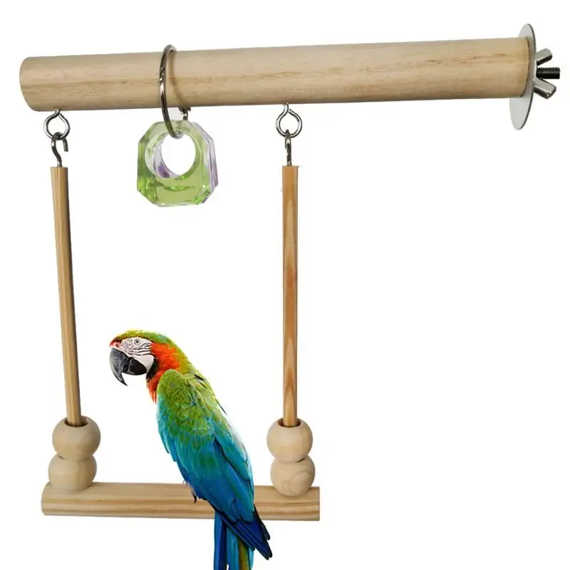 

For Budgie Bird Wooden Parrot Bird Swing Toy Wooden Parrot Perch Stand Playstand With Chewing Beads Cage Sleeping Stand Play Toy