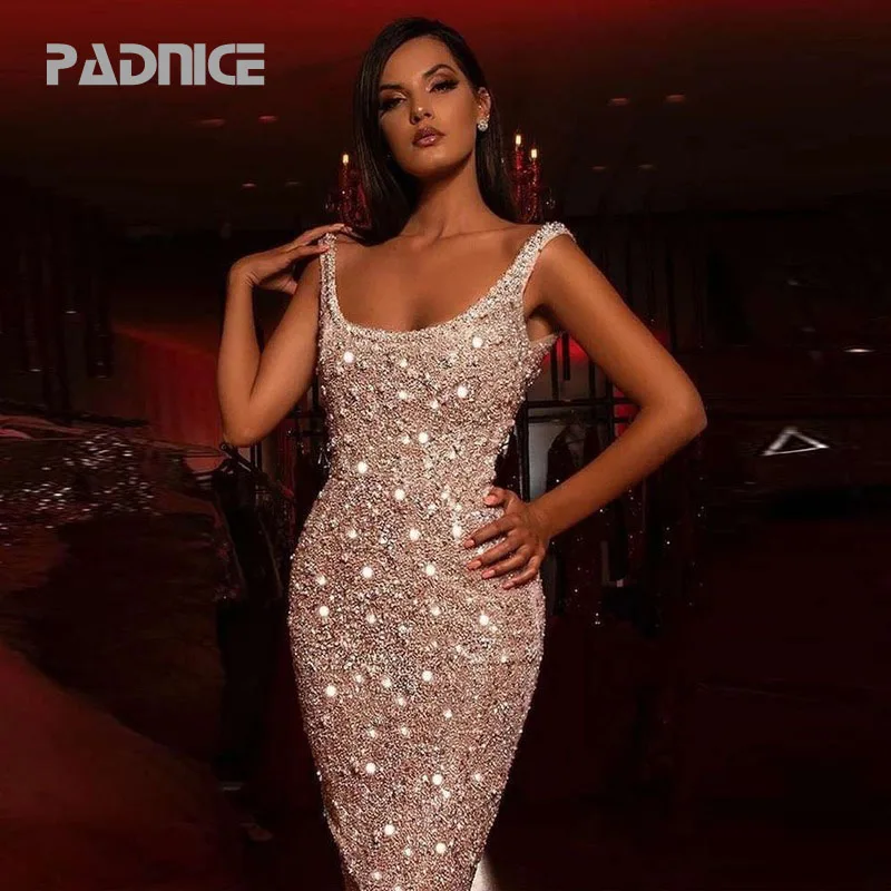 

Spring and Summer New Sequins Dress Sleeveless Elegant Dress High Waist Slim Dress Female Elegant Party Dress
